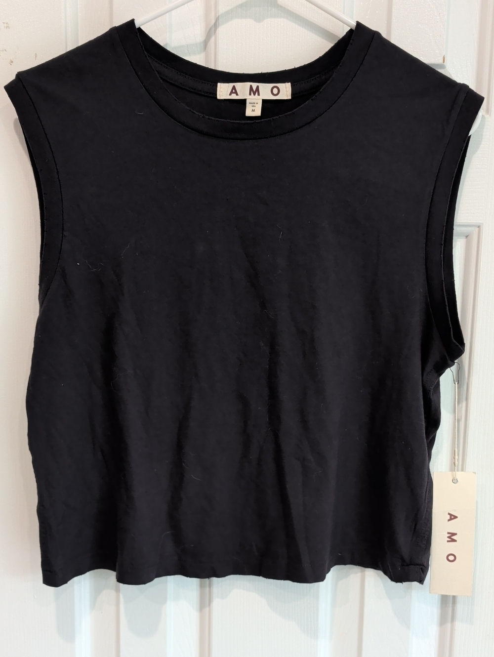 AMO Black Cropped Crewneck Muscle Tank